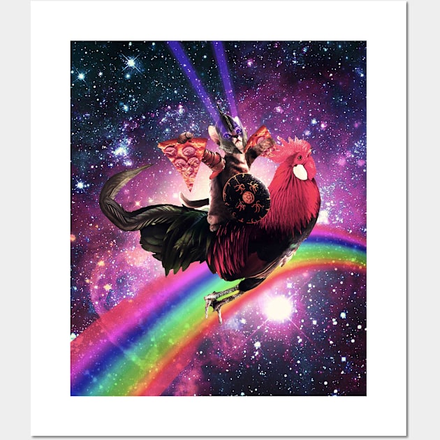 Lazer Warrior Space Cat Riding Chicken With Pizza Wall Art by Random Galaxy